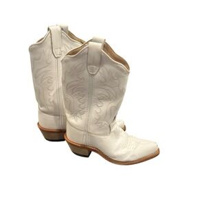 Old West Youth Cowboy Boots White Leather Western Kids Size 13.5 D Rodeo Boot